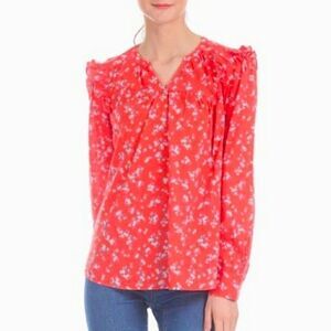 GAP Ruffle Shoulder Hot Red Floral Long Sleeve Spring Blouse Size Small